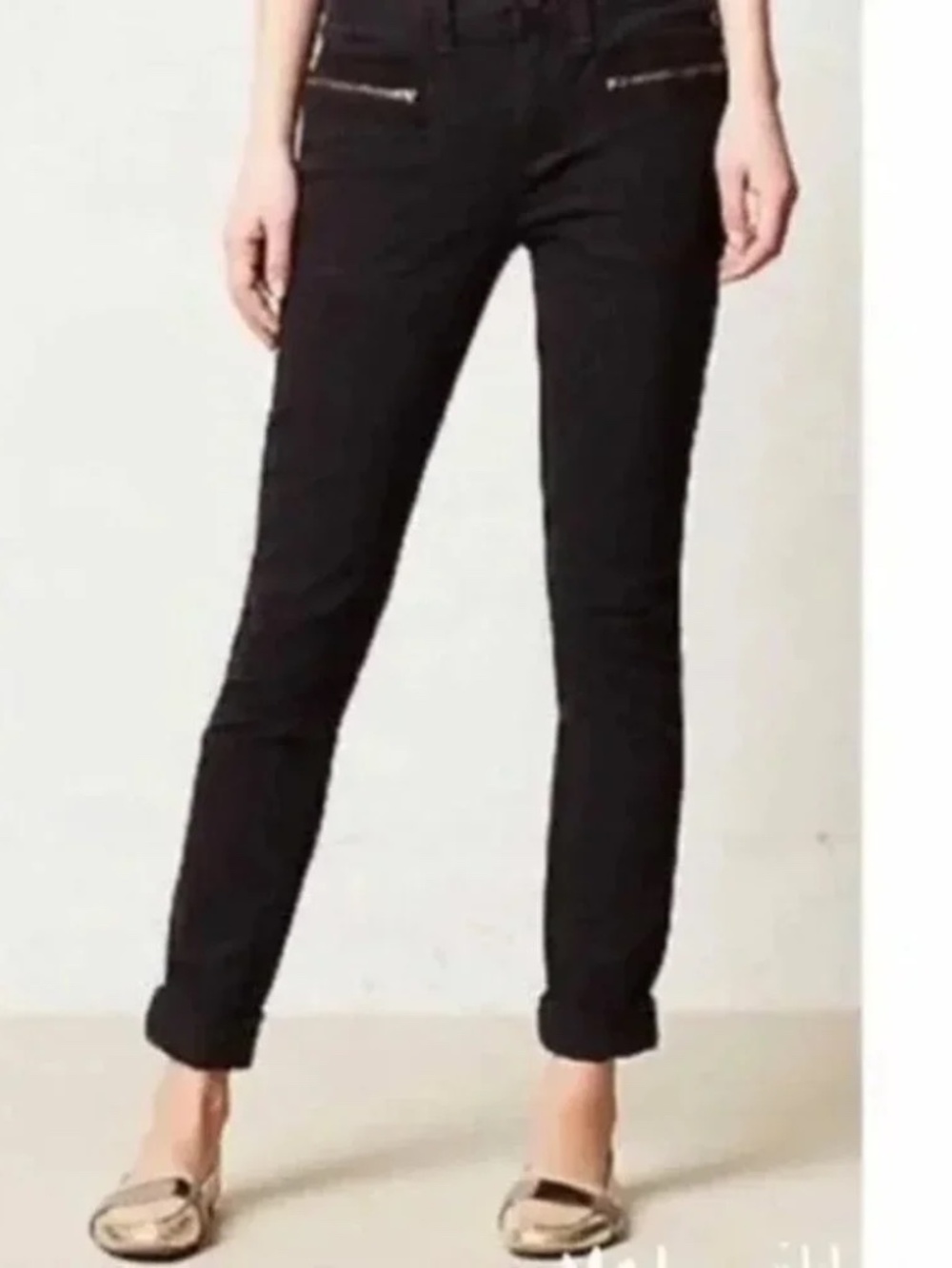 Anthropologie Pilcro Serif Moto Chino Pants Black Size 4 Zipper Pockets Skinny A
